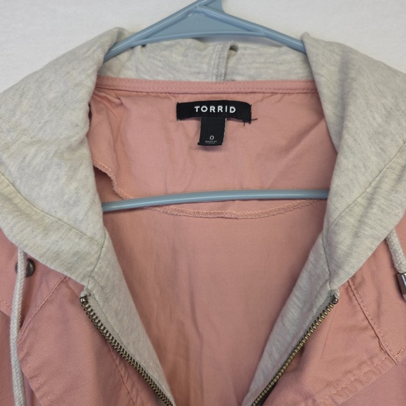 Torrid Jacket Womens 0 or L Pink Coastal Utility Hooded Casual Layering Sporty - Picture 16 of 16